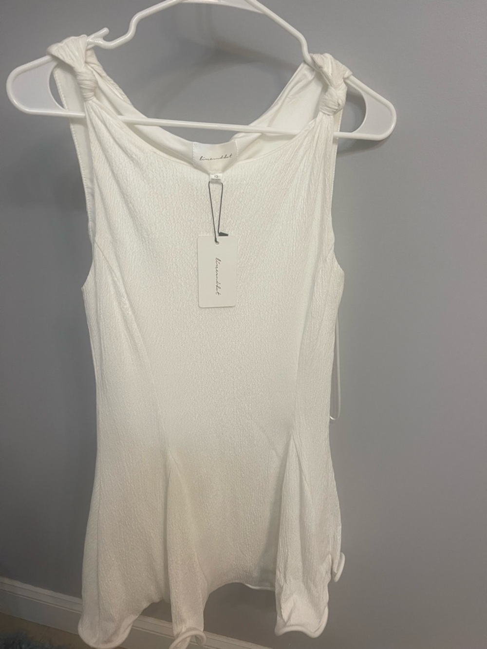 Line & Dot White Knot-Shoulder Mini Dress